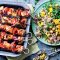 Sweet ‘n’ spicy chicken and vege skewers with rice