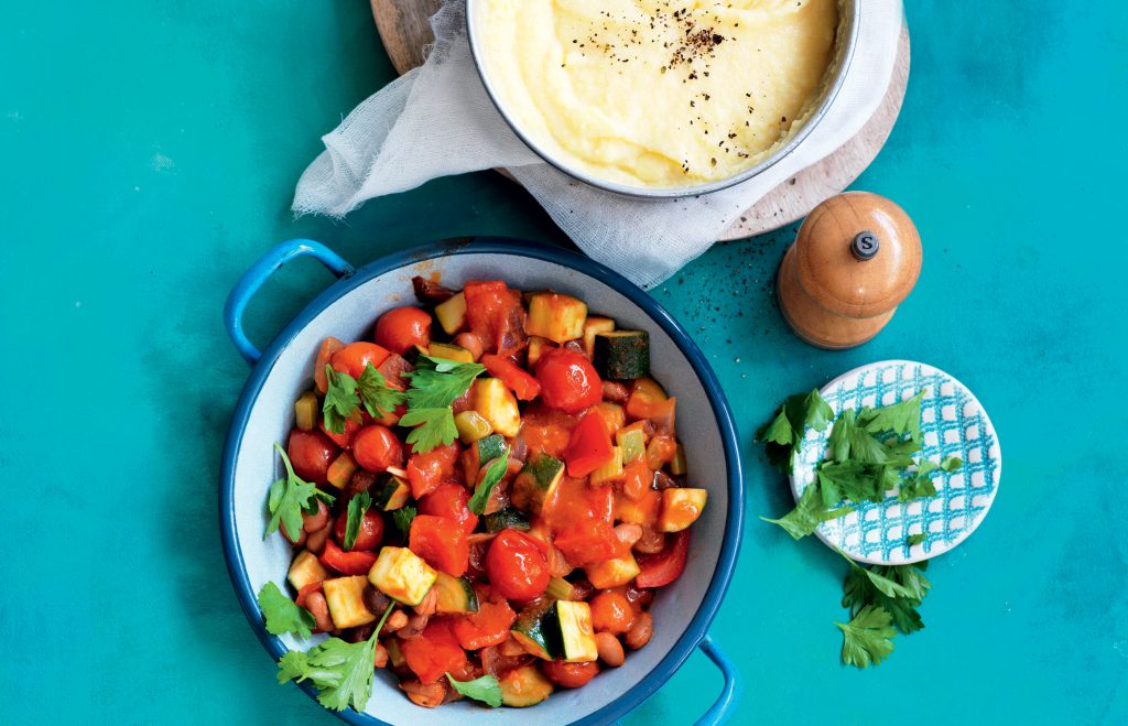 Soft polenta with braised capsicums and borlotti beans Soft polenta with braised capsicums and borlotti beans