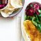 Spiced fish with beetroot raita