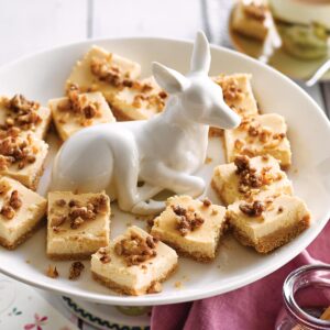 Baked honey cheesecake bites with toasted walnut crumb