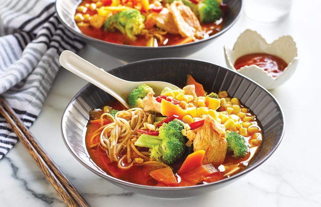 Chicken and vege tantan noodle soup Chicken and vege tantan noodle soup