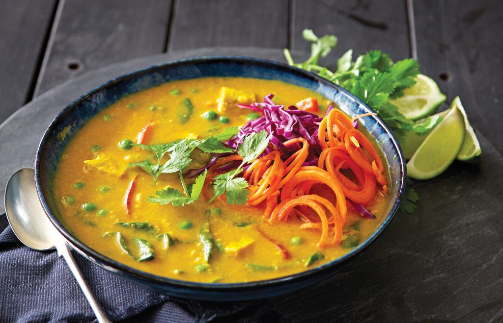 Coconut curry soup with carrot noodles Coconut curry soup with carrot noodles