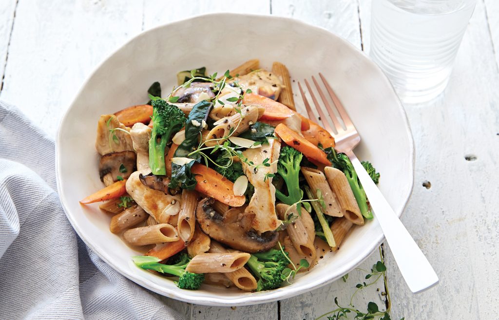 Creamy chicken, mushroom and almond pasta Creamy chicken, mushroom and almond pasta