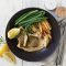 Lemon fish with butter bean mash and parsnip fries