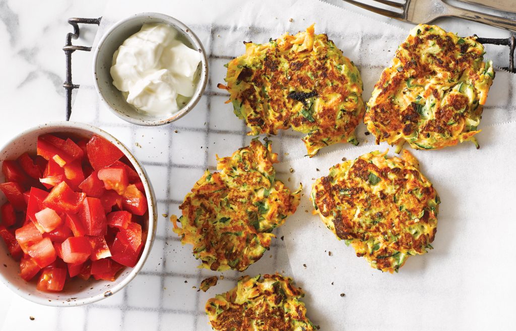 Vegetable and ricotta fritters with capsicum salsa