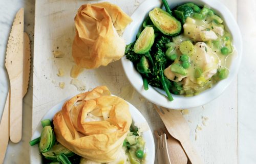 Chicken and leek filo pot pies