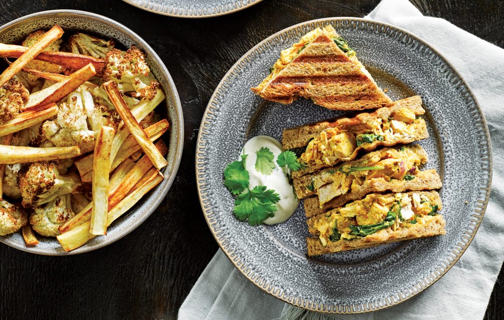 Chicken tikka toasties with vege bites Chicken tikka toasties with vege bites