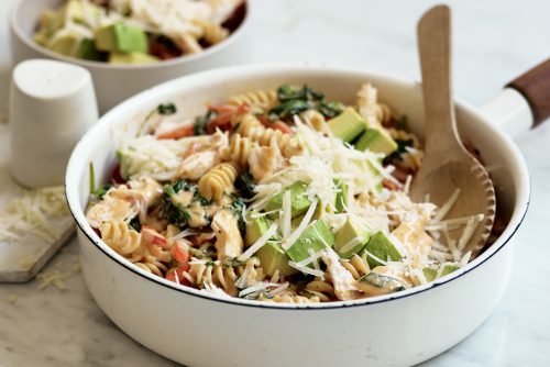 Creamy chicken pasta with tomato pesto