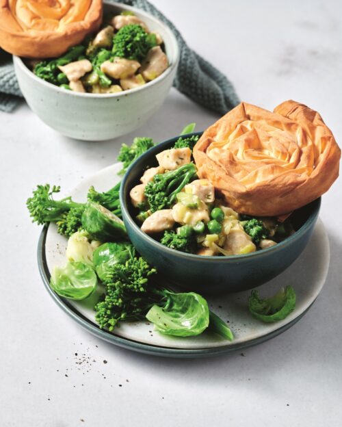Chicken and leek filo pot pies