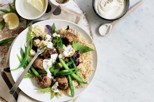 Spiced lamb meatballs with baked cauliflower salad