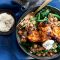 Chicken tikka with chickpeas and spinach rice