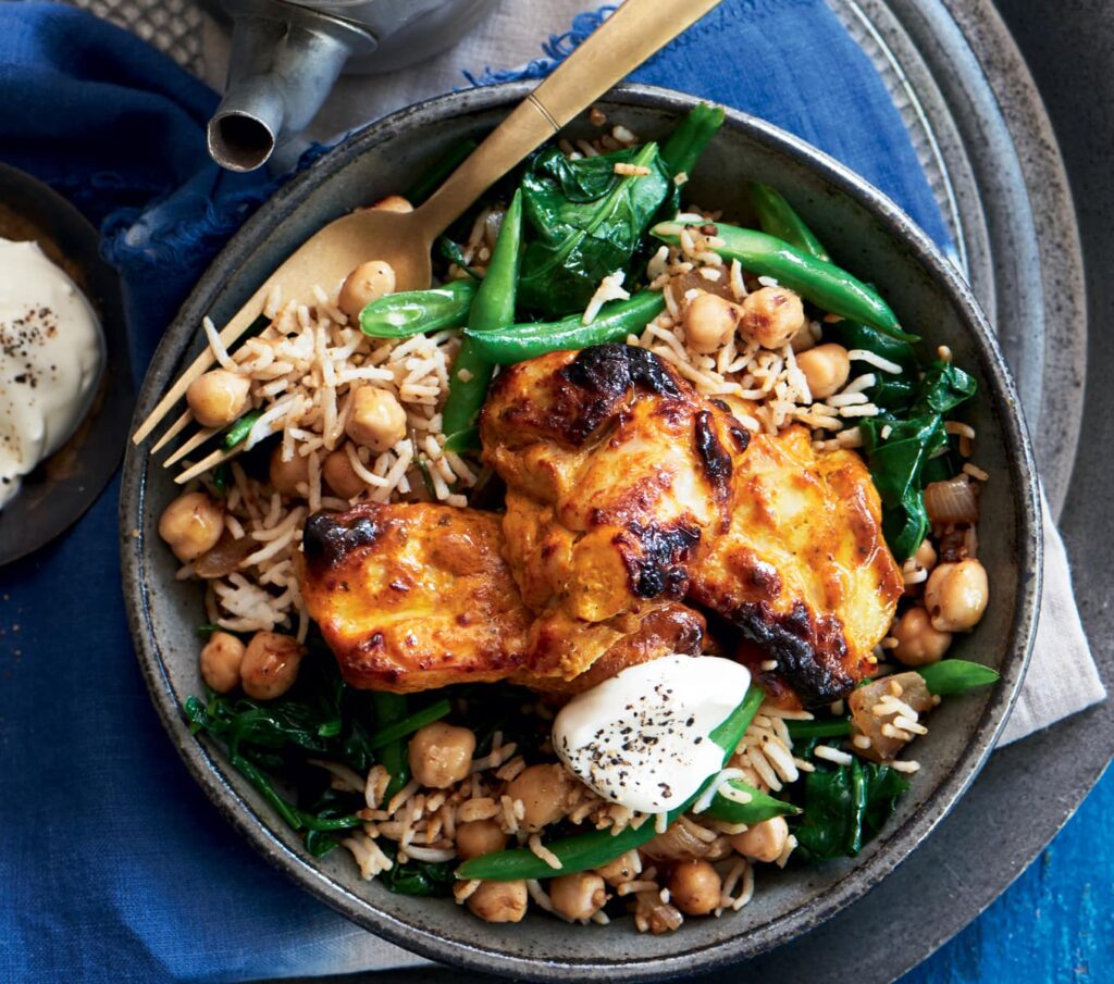 Chicken tikka with chickpeas and spinach rice 6 delicious chicken and rice dinners