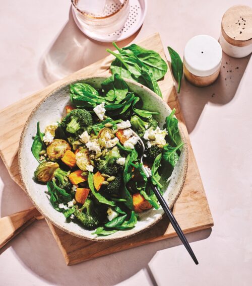 Warm pumpkin, broccoli and feta salad