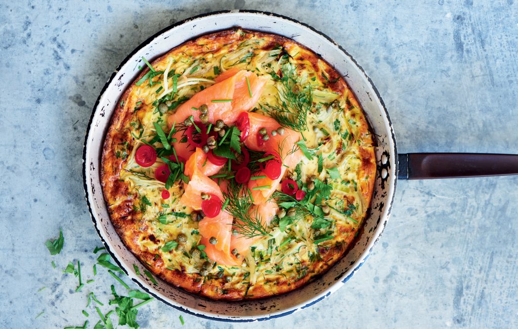 Herby fennel, leek and smoked salmon frittata Herby fennel, leek and smoked salmon frittata