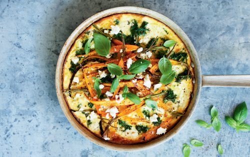 Kale, pumpkin and feta frittata with pesto