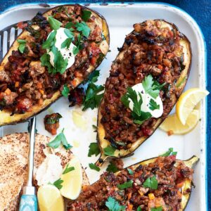 Lebanese lamb-stuffed eggplants