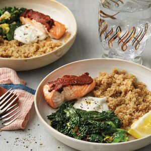 Roast tandoori-spiced salmon with quinoa and lemon yoghurt