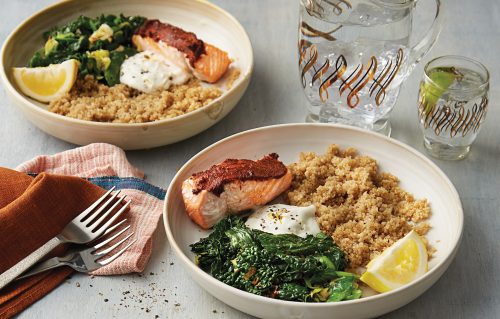 Roast tandoori-spiced salmon with quinoa and lemon yoghurt