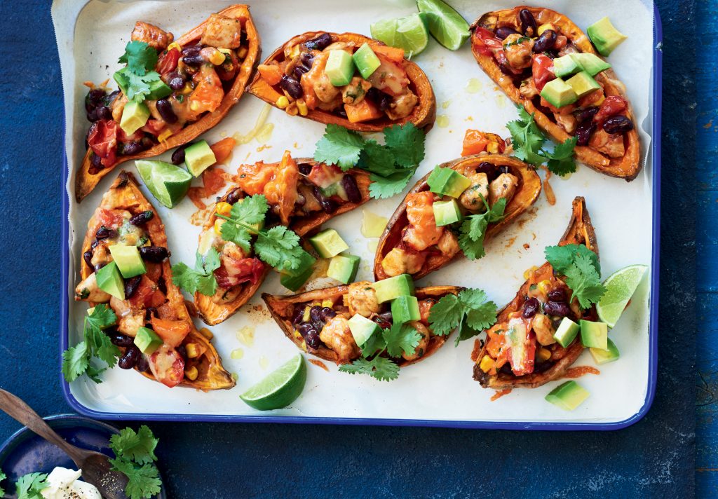 Tex-Mex chicken-stuffed kumara skins Tex-Mex chicken-stuffed kumara skins