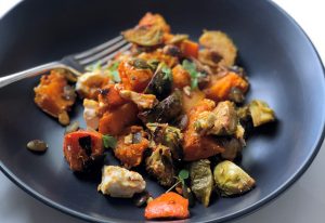 Warm pumpkin, broccoli and feta salad