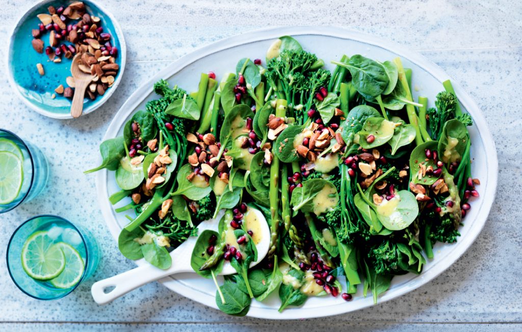 Asparagus, almond and pomegranate salad with roasted garlic dressing Asparagus, almond and pomegranate salad with roasted garlic dressing