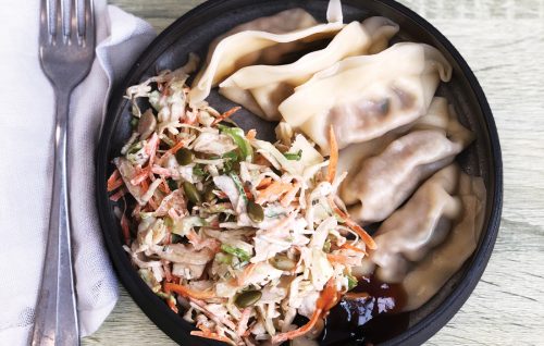 Dumplings and sesame slaw