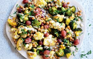 Turmeric-roasted cauliflower, grape, chickpea and mint salad
