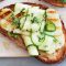 Grilled haloumi, courgette and thyme bruschetta