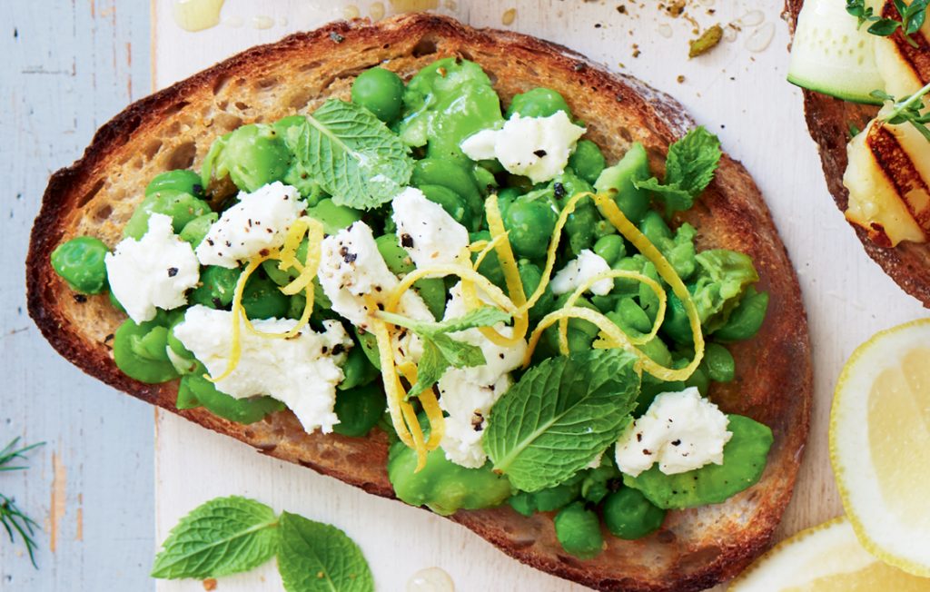 Smashed pea, broad bean and mint vegetarian bruschetta Smashed pea, broad bean and mint vegetarian bruschetta