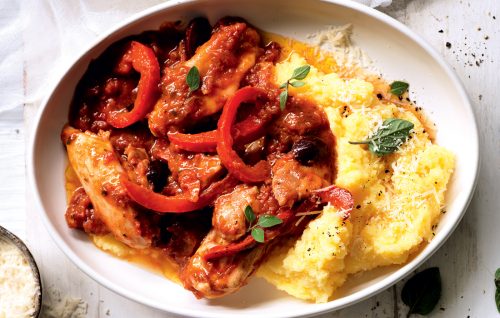 Chicken cacciatore with creamy polenta