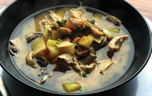 Chicken and sweet potato miso soup
