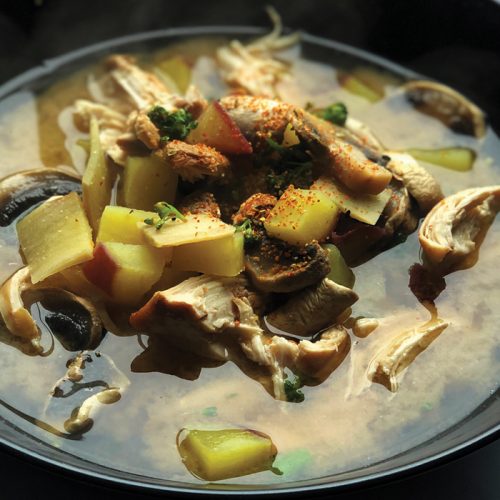 Chicken and sweet potato miso soup