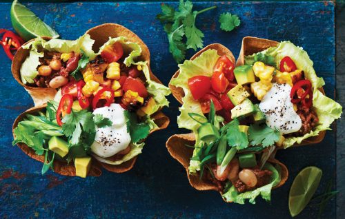 Mexican mince and bean tortilla bowls