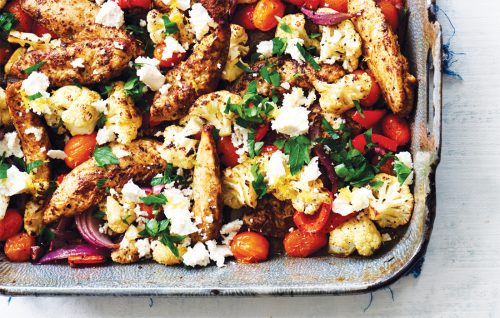 One-pan garlic roasted chicken and cauliflower