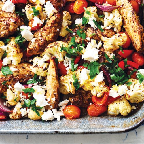 One-pan garlic roasted chicken and cauliflower