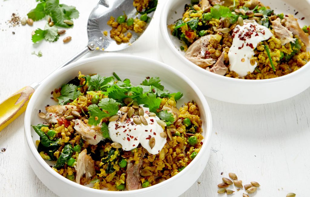 Cauliflower and barley pilaf with smoked fish Cauliflower and barley pilaf with smoked fish