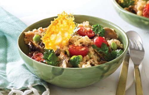 Spring risotto with parmesan crisps