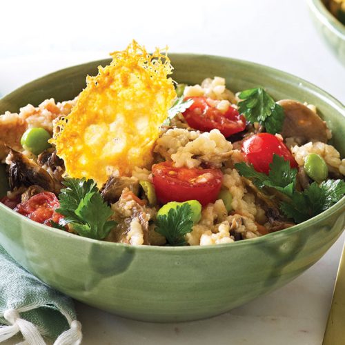 Spring risotto with parmesan crisps