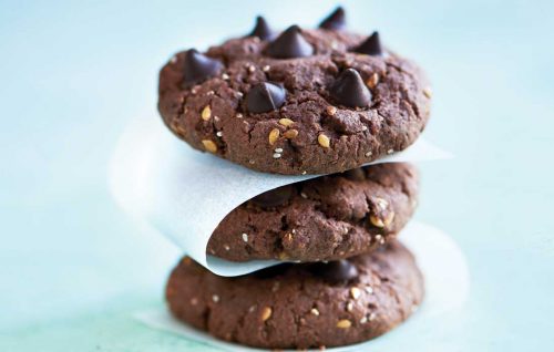 Double choc chip, chia and date biscuits