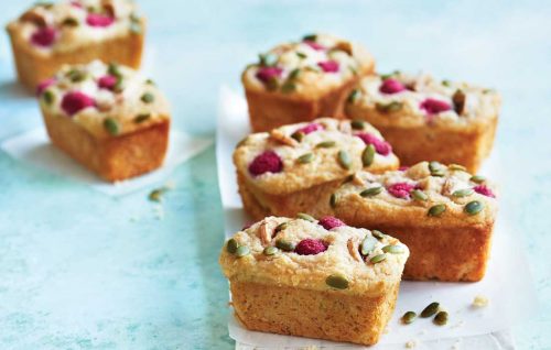 Mini banana and raspberry loaf cakes