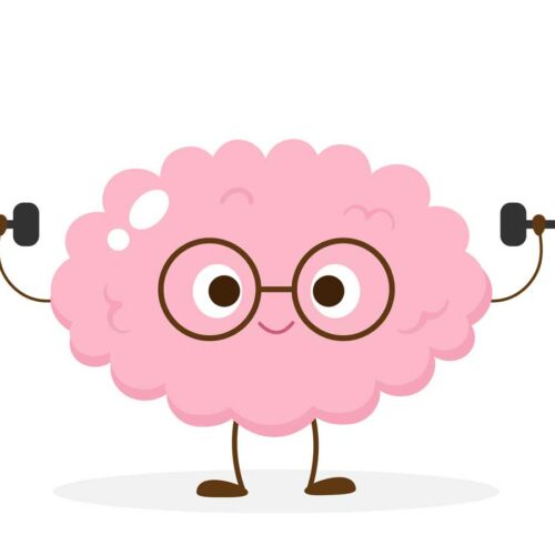 Cartoon brain lifting weights