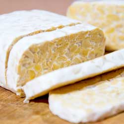 block of tempeh sliced block of tempeh sliced