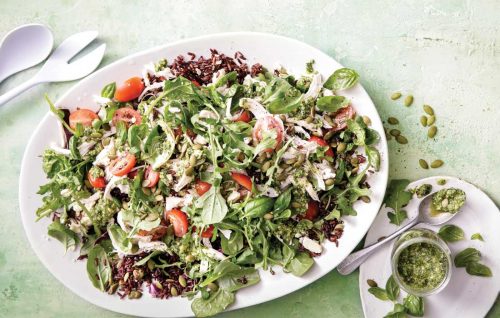 Pesto chicken, pepita and rocket salad