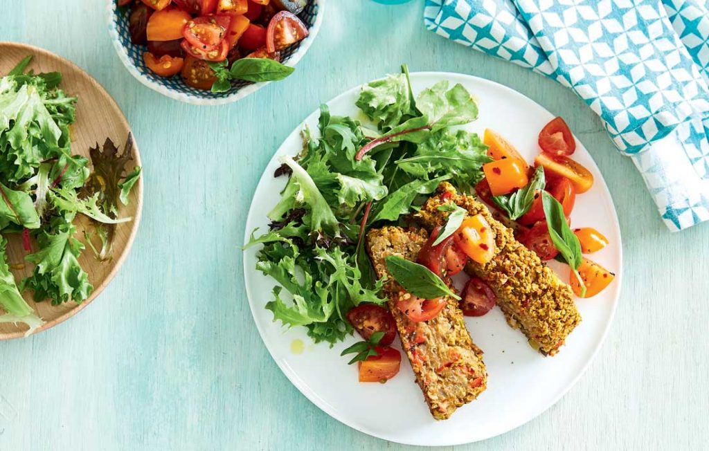 Vegan lentil ‘meatloaf’ with tomato chilli salsa Vegan lentil ‘meatloaf’ with tomato chilli salsa