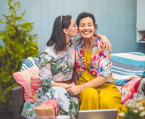 Daughter kissing mother