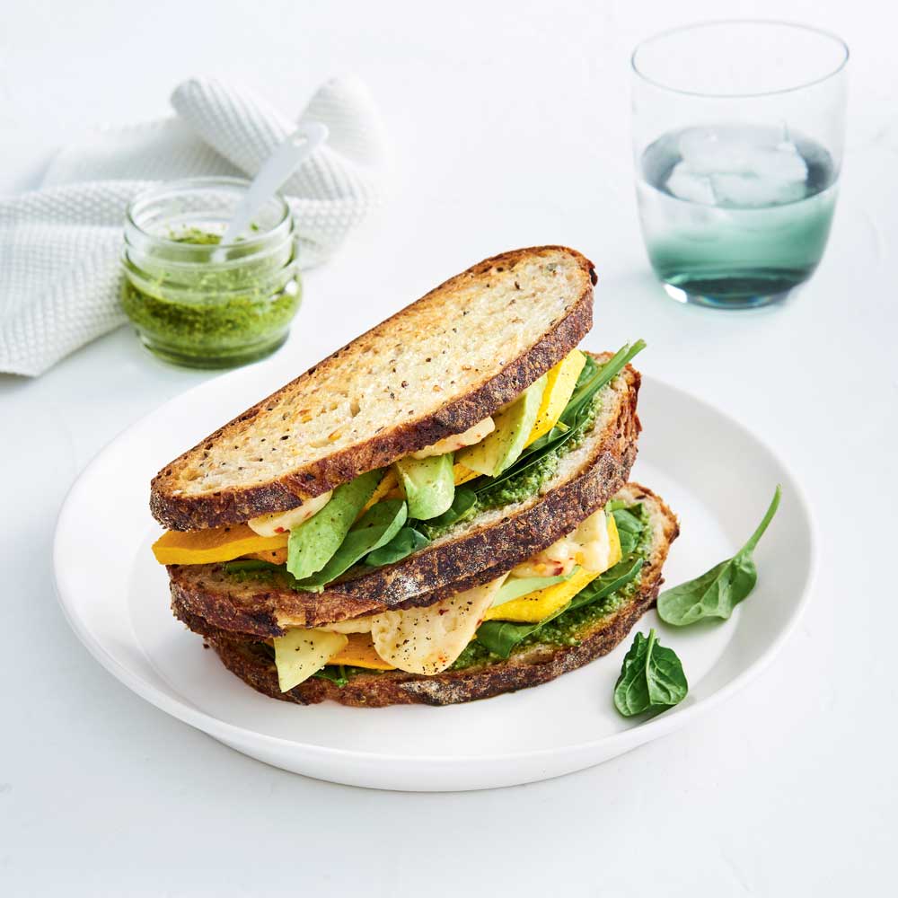 Pumpkin, pesto and haloumi toastie Pumpkin, pesto and haloumi toastie