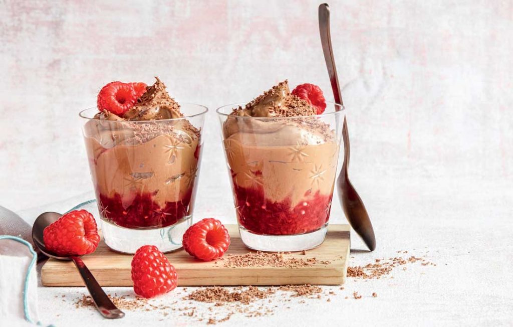 Layered chocolate mousse and raspberry chia jam Layered chocolate mousse and raspberry chia jam