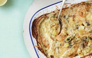 Butternut squash and leek gratin