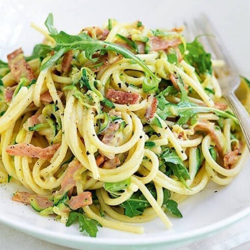 Creamy bacon and zucchini spaghetti