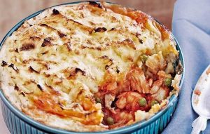 Healthier fish and tomato pie